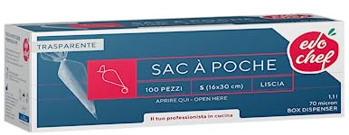 Evo Chef, Sac a poche,100 pezzi, Creme e Paste a bassa e media densità, capacità 1,1 lt