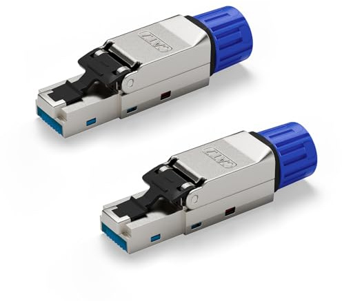 VCELINK Conector RJ45 Sin Necesidad de Herramientas, Cat7 Bañado en Oro, Blindado para Cable Ethernet Cat6A/Cat7, Paquete de 2