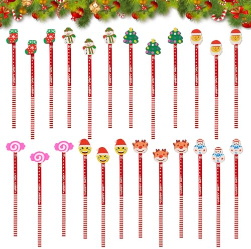 Set di Matite Natalizie per Bambini con Gomma, Matite di Natale con 16 Pezzi, Gadget e Pensierini Natalizi