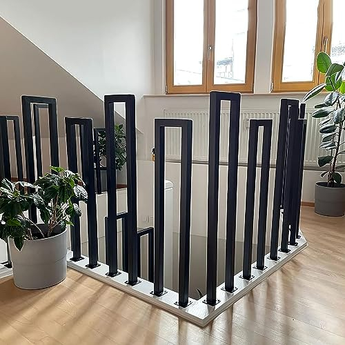 Handrails for Stairs, Wrought Iron Handrail, U-Shape Stair Handrail for Indoor Outdoor, Non-Slip Hand Rail Metal Stair Railing for Concrete Steps Porch Patio,1PC(Black/Vertical Installation,85cm)