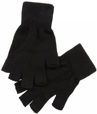 Guantes térmicos sin dedos para niñas y niños, unisex, elásticos, sin dedos, de 4 a 8 años aprox., Negro - 1 par, Taille unique