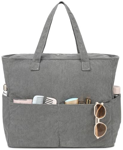 LEDAOU Strandtasche Damen, Große Cord Tote Bag mit wasserdichtem Nassfach | Große Badetasche & Shopper Damen aus wasserabweisendem Cord mit Doppelreißverschluss – für Strand, Reise, Arbeit & Alltag