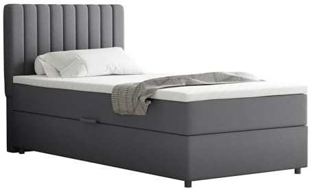 PANDA MÖBEL Homesy Everest Boxspringbett 90x200 cm, Doppelbett inklusive Matratze und Topper, Polsterbett mit Bettkasten, Komfortables Boxspringbett für das Schlafzimmer, modern und stilvoll