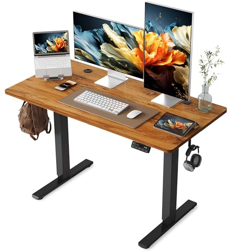 YIHAYO Electric Standing Desk, 48 x 24 Inches Stand Up Desk with Splice Board, Adjustable Height Desk, Computer Desk for Home Office, Black Frame/Rustic Brown Top