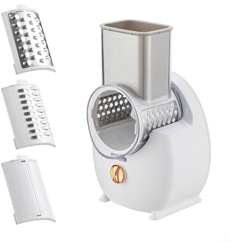 3-in-1 Electric Rotary Vegetable Cutter, Electric Rotary Grater Chopper Salad Maker, with 3 Interchangeable Blades(White)