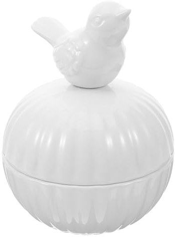 VALICLUD Joyero de cerámica con tapa de pájaro, pequeño soporte para anillos de porcelana blanca, estatua de animal, figura de pájaro, caja de baratijas, organizador de almacenamiento de joyas para