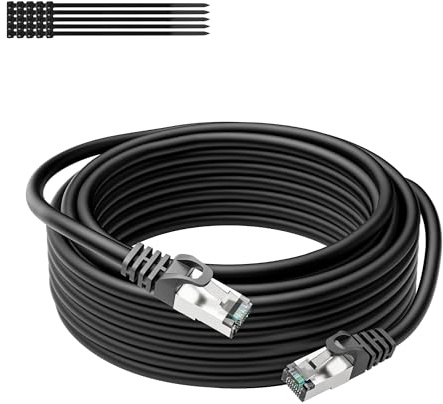 Mygatti Cable Ethernet 10 Gigabit CAT 6 -negro- 100 metros,para exteriores e interiores,FTP,resistente a los rayos UV y impermeable,26 AWG Cat 6a,para cámara POE,router,conmutador,módem+25 bridas