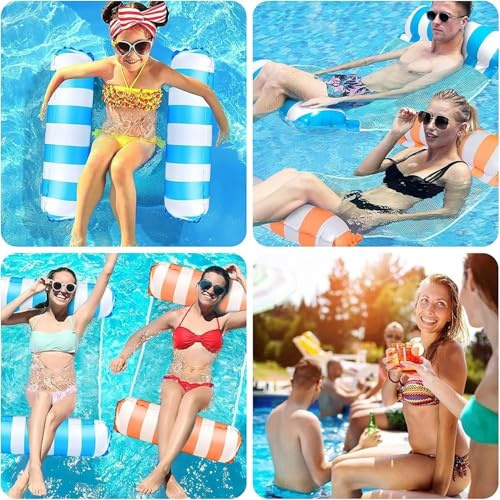 SJMR 2-Pack Inflatable Pool Hammocks for Adults – Floating Water Lounger Chairs, Comfortable Mesh Design, Ideal for Pool Relaxation & Summer Holidays