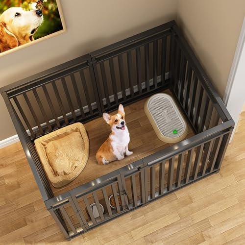 Hundebox für zuhause 7 Panel pet Fence Reinforced Square Tube Lndoor Outdoor Combo für Kleine und Mittlere Hunde Schwarz Weiß(Black,140 * 70 * 80cm)