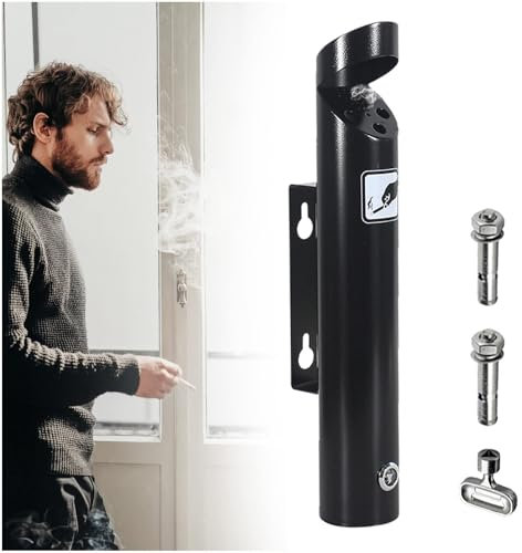 GUODDM Wandaschenbecher Für Draußen, Aschenbecher aus Edelstahl, Wand-Aschenbecher Edelstahl Outdoor Zigaretten-Aschenbecher Creative Public Smokeless Ash Tray Smoking Receptacles Abschließbar(Black)