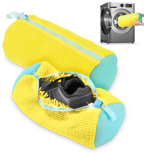 ZTBFHLZQ Waschbeutel Wäschesack Schuhe, Schuhbeutel Waschmaschine, Schuhwaschbeutel mit Bürsten, Sneaker Wäschesack, Shoe Wash Bag, Wäscheschuhbeutel für Sneaker Erhöhte Reibung im Inneren (Gelb 2pcs)