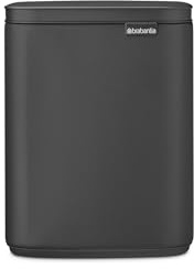 Brabantia Bo Abfalleimer 7 l | Kompakter rechteckiger Mülleimer mit Soft-Close-Deckel und herausnehmbarem Inneneimer | Wandmontage oder frei stehend für Bad, Küche oder Büro | Mineral Infinite Grey
