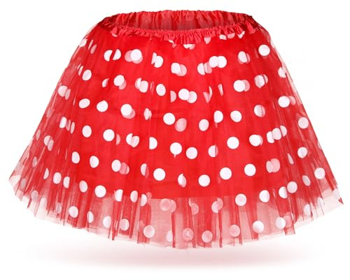 Hestya Gonna Tutù per Donna Costume di Halloween Tutù a Pois in Tulle a Strati Gonna da Balletto Accessori per Feste Compleanno Natale Forniture Anni 80 Cosplay (Rosso, Bianco)
