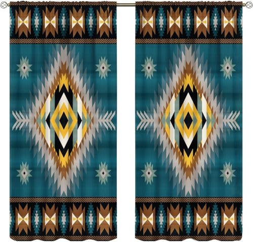 Kinder Verdunkelungsvorhänge 300X280 cm (B + H) Retro-Stammes-Geometrische Streifen 3D Polyester Ösen Vorhang, Für Wohnzimmer Schlafzimmer Blickdicht Schallschutzvorhänge 2Er Set 2X -Esszim-953114833