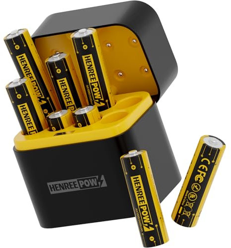 HENREEPOW Rechargeable Lithium AA Batteries, 8-Pack with Integrated Charging Storage Box, 3600mWh 1.5V Constant Output, Long Lasting Rechargeable Li-ion Batteries with Cycle Times up to 1600x