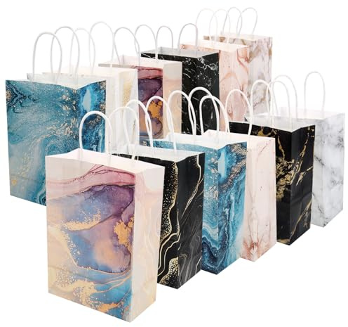 12 Stück Geschenktüten Mit Henkel,Geschenktüten Geburtstag Kraftpapiertüten,Give Aways Kindergeburtstag,Papiertüten für Geburtstag,Hochzeit,Partyzubehör Und Geschenke