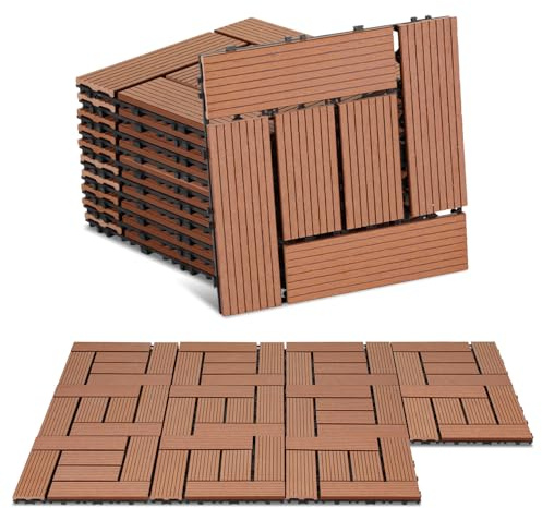 ISOISL 44er Set WPC Terrassenfliesen, 30x30cm Balkonfliesen Klickfliesen, WPC Fliesen für 4m², Bodenbelag mit Drainage und Klicksystem, Terrassendielen Wasserfest, für Balkon Terrasse, Braun