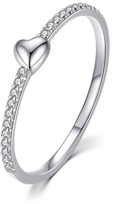 Tolldek 14K Weißgold 585 Diamantring Echte Goldschmuck, Zart Herz Ewigkeitsring Partnerringe Au585 Gold Trauringe Freundschaftsringe mit Moissanit, Gr.51 (16.2)