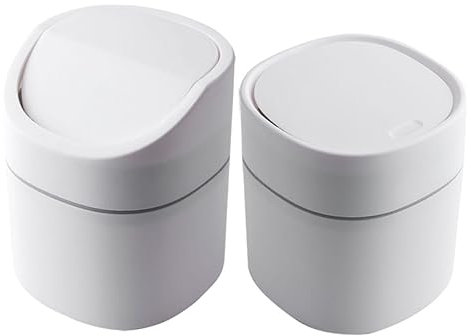 Ciieeo Petite Poubelle Plastique Blanche 2pcs avec Couvercle à Clapet et Couvercle Escamotable, Résistant à L'usure Odeur, pour Bureau et Salon