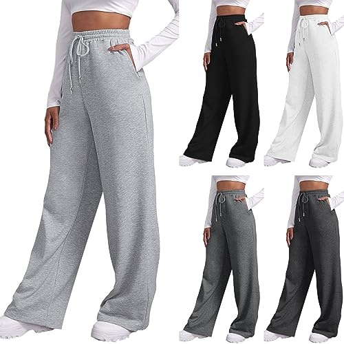 Jogginghose Damen High Waist Hosen Damen Bequeme Hose Trainingshose Sweatpants einfarbiger Trainingsanzug, Joggpants Laufhose Leicht Luftig Freizeithose Fitnessstudio Joggen Baggy Taschen Gummizug