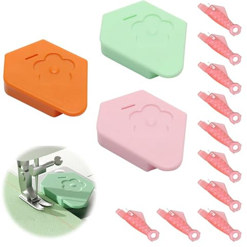3 Stück Magnetische Nahtführung für Nähmaschinen, Multifunktionale Polygonale Saumhilfe mit Skala, Präzises Nähen & Säumen Zubehör, mit 10 Stück Nadeleinfädler