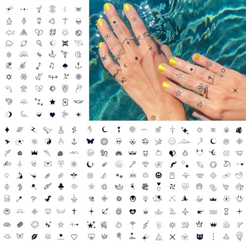 Tatuaggi Semipermanenti Piccoli e per Adulti - 2 Settimane di Durata Mini Tatuaggi Finti Realistici Impermeabili per Donne e Uomini Dita Collo Corpo/Svanisce Naturalmente/Nessun Riflesso