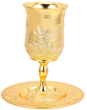HOMOBABE Juego De Copa Kiddush Dorada Pequeña De Metal Con Platillo, Copa De Vino Sagrada Para Shabat y Pascua, Suministros Judaicos Para Ceremonia, Decoración y Obsequio Festivo