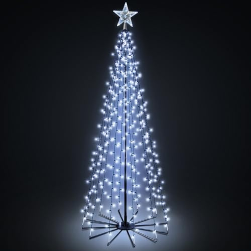 VeryMerry 7Ft Christmas Cone Tree Cool White for Indoor/Outdoor Use, 539 LED Light Pre Lit With Auto-Off Timer, 8 Lighting Modes