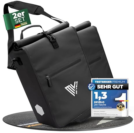 MIVELO 2in1 Fahrradtasche für Gepäckträger I Gepäckträgertasche wasserdicht inkl. Schultergurt - Fahrrad Tasche Set (Schwarz)