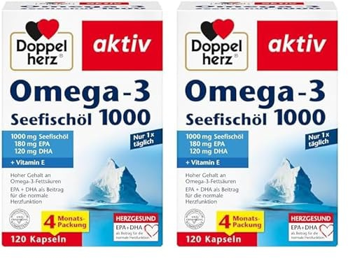 Doppelherz Omega-3 Seefischöl 1000 - EPA & DHA als Beitrag für die normale Herzfunktion - 120 Kapseln (Packung mit 2)
