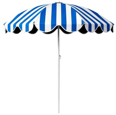 Ombrellone da Spiaggia a Righe Blu con Altezza Regolabile, Portatile Parasole da Esterno, Ombrellone da Giardino, Protezione UV 50+, senza Base