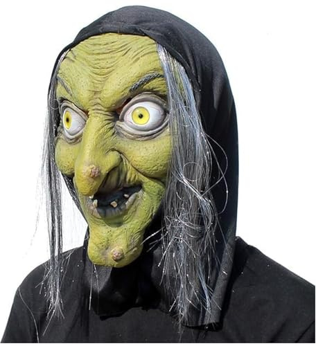 Fartoni Realistische Hexenmaske einer alten Frau für Halloween-Kostüme, ideal für Horror-Cosplay, Gruselpartys, Horrorevents oder unheimliche Theateraufführungen.