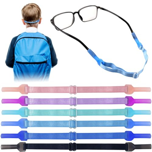 Cheynn 6 stycken glasögonband för barn med silikonhandtag, justerbart sportglasögonband, halkfria glasögonband, elastisk glasögonhållare för män, kvinnor, skyddsglasögon, läsglasögon