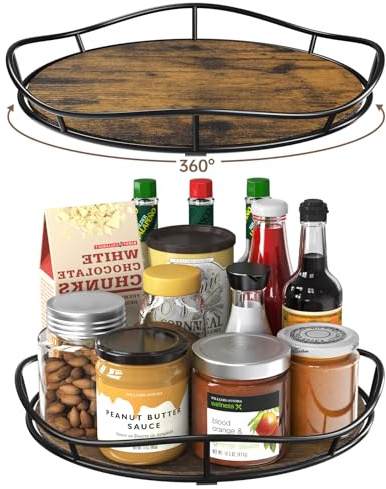 Kssiaz 2 Stück Lazy Susan, 10 + 9 Lazy Susan Drehteller für Kabinett, rutschfeste Küchenorganisation aus Holz, Früchte Kosmetik Gewürze Organizer für Küche Arbeitsplatte Speisekammer Badezimmer