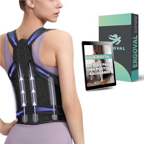ERGOVAL SUPER PACK Guía “21 Días para Mejorar tu Postura” + Corrector postura Espalda Unisex | Faja Ajustable y Transpirable | Alivia Dolores de Espalda, Cuello y Hombros (Negro, Medium)