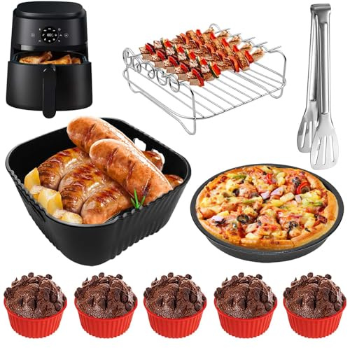 9PCS Accessori Friggitrice ad Aria in Silicone per Moulinex 5 L/4,5L, Cecotec 4 L, Philips 2000-Serie 4,2L (NA229/00), Réutilisable Contenitori per Friggitrice ad Aria, 20CM Accessori Air Fryer