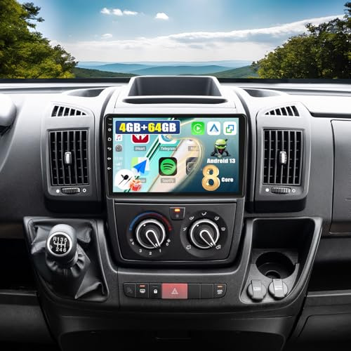 CAMECHO 8Core 4+64G Android 13 Autoradio für FIAT Ducato 3/Peugeot Boxer 2/Citroen Jumper 2 mit Navi Carplay Android Auto,9-Zoll Bildschirm Doppel Din Autoradio mit Bluetooth5.0 RDS 32EQ DSP