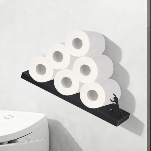 GZYYANG Toilettenpapier Aufbewahrung Schwarz, Toilettenpapierhalter ohne Bohren, Klorollenaufbewahrung Für 6 Rollen, Wandhalterung Aufbewahrungshalter für Toilettenpapier, Feuchttücher und Handtücher