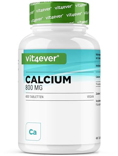 vit4ever Calcium 800 mg - 400 Tabletten - Hochdosiert - 200 Tage Vorrat | Calciumcarbonat aus mineralischer Quelle - 100% Vegan - Laborgeprüft - Ohne Gentechnik - Glutenfrei - Laktosefrei