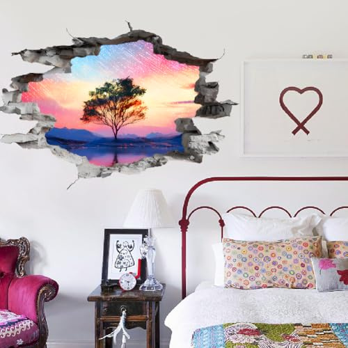 SUPERDANT Adesivo Murale 3D con Albero ed Effetto Spaccata a Visione Notturna Adesivi Da Parete Impermeabile Decorazione per Parete Soggiorno Camera da Letto Cucina Aula 96x60cm