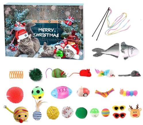 Katzen-Adventskalender 2025, 24 Tage mit verschiedenen Katzenspielzeugen, interaktives Weihnachts-Countdown-Spielzeug für Verliebte, Geschenke – Weihnachts-Adventskalender