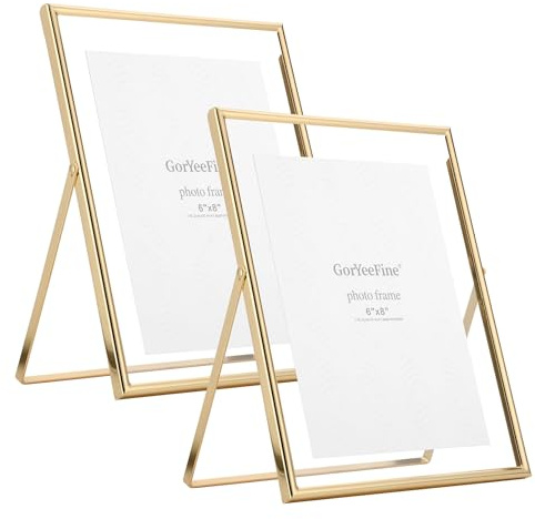 Gold 8x10 Floating Frame 2 Pack,For Picture (4x6'',5x7'',6x8''),Adjustable Tabletop/Shelf floating picture frame 5x7'',Classy Gift Choice for Wedding,Thanksgiving,Christmas,Home or Office Deco