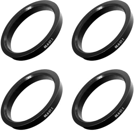 Set 4 Bagues de Centrage 66.6 à 57.1mm – Anneaux de Centrage Jante Universel Plastique Noir, Anti-Vibration pour Jantes Alu et Acier, Montage sans Outil