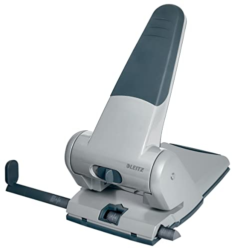 Leitz Extrastarker Registratur-Locher, Für 65 Blatt, Großer leistungsstarker Locher für müheloses Lochen im Büro, Aus Aluminiumdruckguss, recycelte Kunststoffteile, 100% recycelbar, Weiß, 51800084