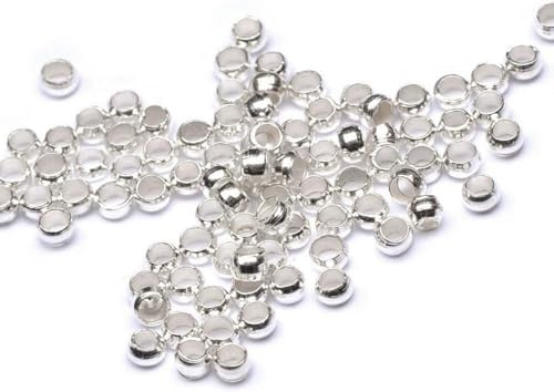 LOT DE 300 PERLES A ECRASER RONDES METAL ARGENTE CLAIR DIAMETRE 2 mm - CREATION PERLES
