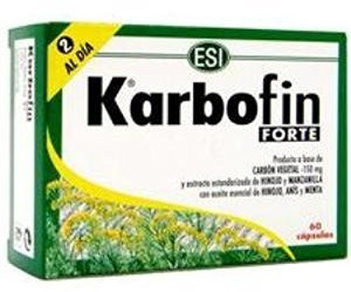Karbofin Forte 60 Cápsulas - Digestión Natural con Hinojo, Carbón Vegetal y Manzanilla - Alivio de Gases, Hinchazón y Cólicos - Ideal para Bienestar Digestivo Diario