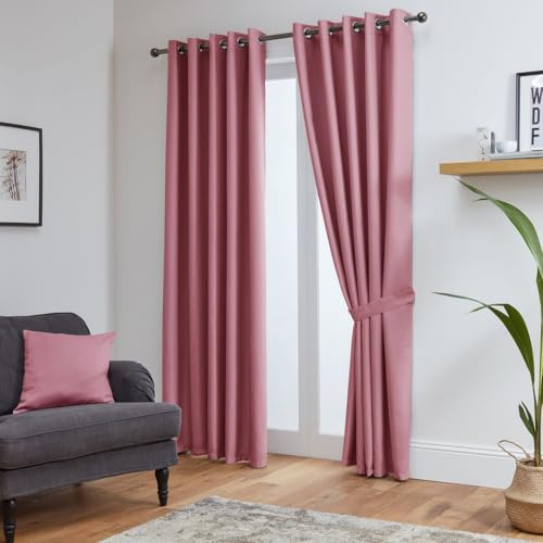 John Aird Blackout Curtains Thermal Energy Saving Eyelet Curtains for Bedroom & Living Room Including Tie Backs (Pink, W 90 x L 54 (2 Panels)