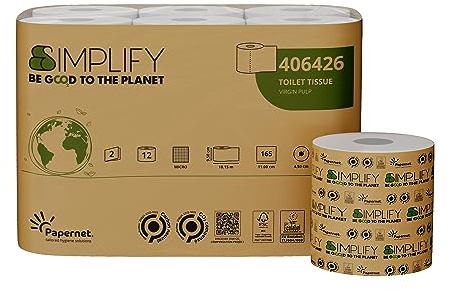 Papernet 406426B Toilettenpapier | (406426), Rollen aus reinem Zellulose, je 18,15 m, 165 Abrisse à 9,5 x 11 cm, Mikroprägung, weiß
