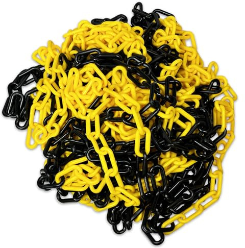 ES-Team UVK008 Absperrkette aus Kunststoff in gelb-schwarz - 25m lang - 8mm Stärke inkl. 2 Notglieder