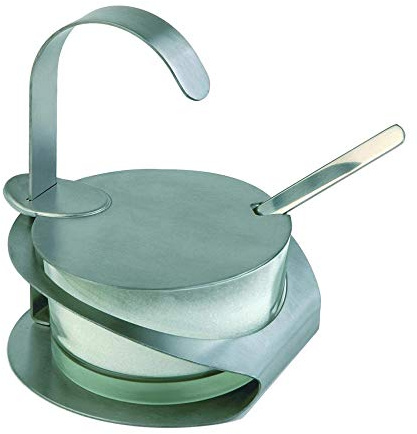 APS 40482 Parmesan-Menage PRO, Ø 10,5 cm, H: 13 cm, Glas, 18/8 Edelstahl, mattiert, inklusive Löffel